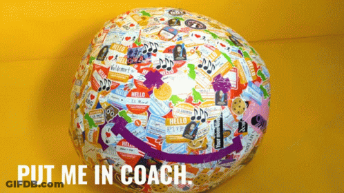 A Globe With Stickers On It And The Words Put Me In Coach GIF