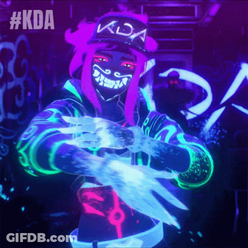 A Glow In The Dark Image Of A Person With The Kda Logo On Their Hat GIF