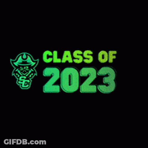 A Glow In The Dark Logo For Class Of 2023 With A Pirate On It GIF