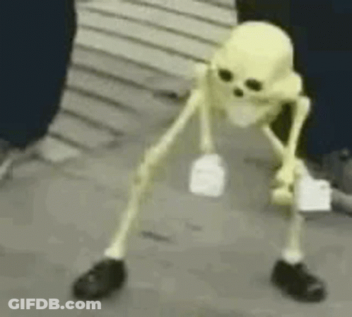 A Glow In The Dark Skeleton Is Standing On The Ground Holding A Cup Of Coffee . GIF