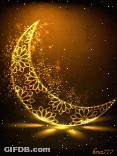 A Glowing Crescent Moon With A Floral Design On It GIF