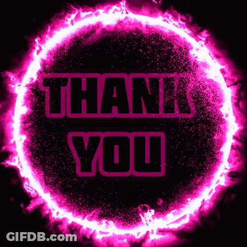 A Glowing Pink Circle With The Words Thank You In The Center GIF