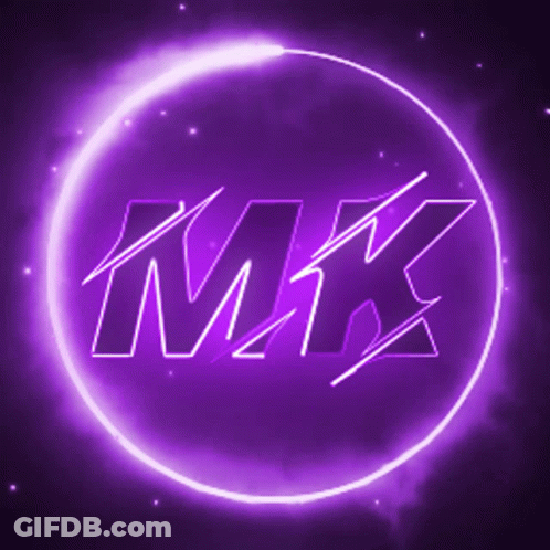A Glowing Purple Circle With The Word Mk Inside Of It GIF
