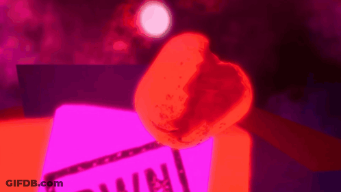 A Glowing Red Object Is Sitting On A Pink Sign That Says Win . GIF