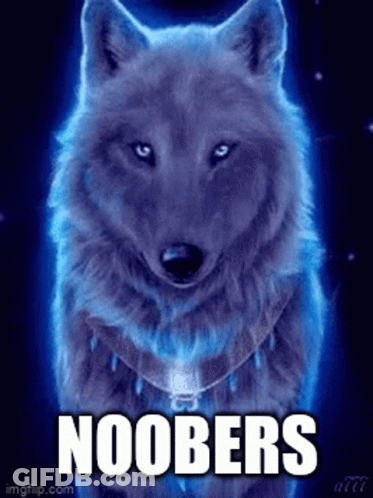 A Glowing Wolf With The Words Noobers Written On It GIF