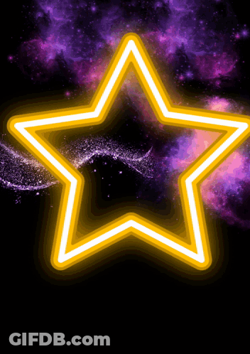 A Glowing Yellow Star With A Purple Galaxy In The Background GIF