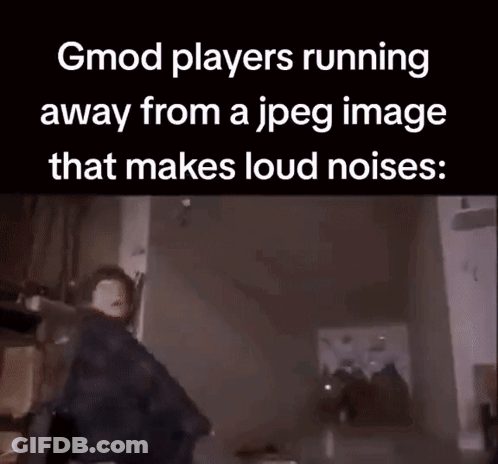 A Gmod Player Is Running Away From A Jpeg Image That Makes Loud Noises GIF