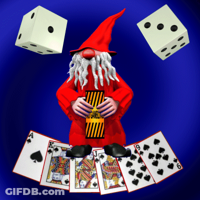 A Gnome Holding A Card That Says No Gambling On It GIF