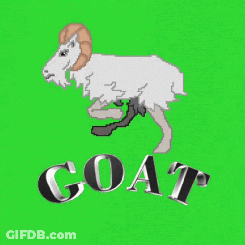 A Goat With A Sword And The Word Goat On A Green Screen GIF