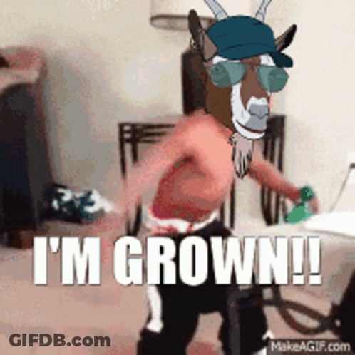 A Goat With Sunglasses And A Hat Says I 'M Grown ! GIF