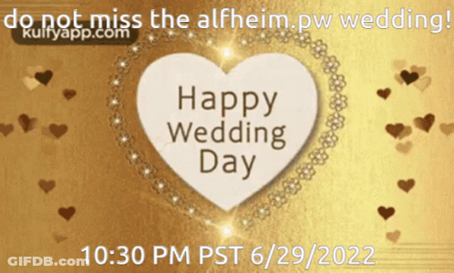 A Gold Background With A White Heart And The Words Happy Wedding Day GIF