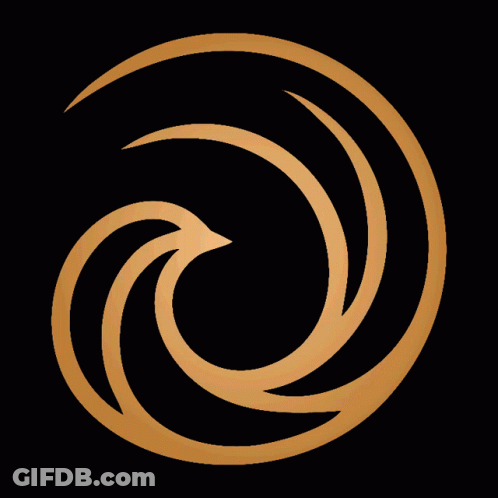 A Gold Circle With A Black Background And A Swirl In The Center GIF