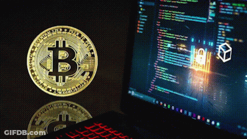 Gold Coin With B Next To Laptop GIF