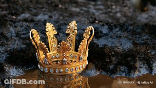 A Gold Crown Is Sitting On A Rock In A Puddle GIF