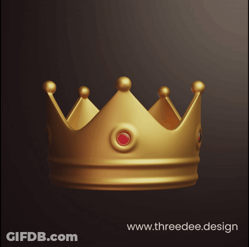 A Gold Crown With Red Stones And The Website Www.threedee.design At The Bottom GIF