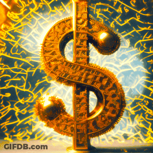 A Gold Dollar Sign Against A Yellow Background GIF
