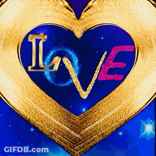 A Gold Heart With The Word Love Inside GIF