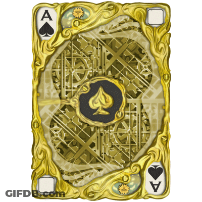 A Gold Playing Card With The Ace Of Spades In The Center GIF