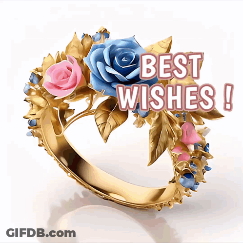 Gold Ring With Pink And Blue Roses GIF