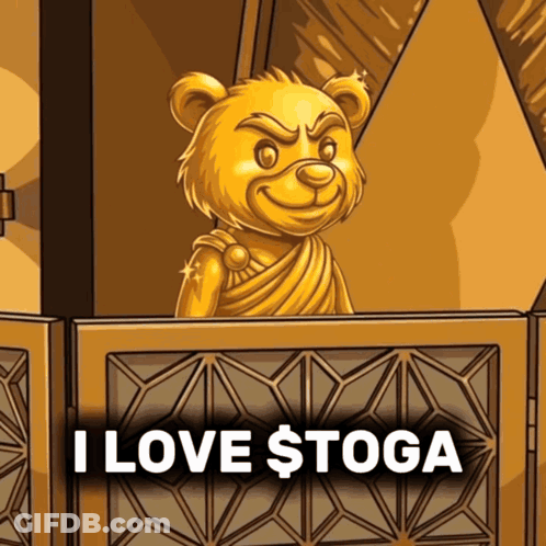 A Gold Teddy Bear With The Words I Love $ Toga Below It GIF