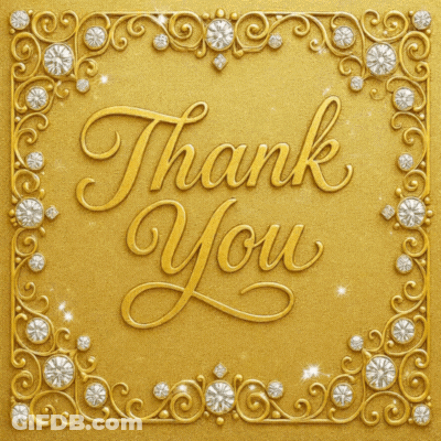 A Gold Thank You Card With Diamonds In The Corners GIF