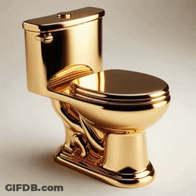 A Gold Toilet Sits On A Gray Surface GIF