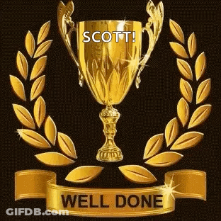 A Gold Trophy With A Laurel Wreath And A Ribbon That Says `` Well Done '' GIF