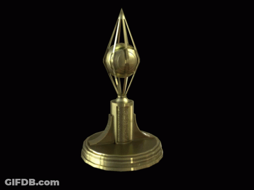 A Gold Trophy With A Sphere In The Middle Of It GIF