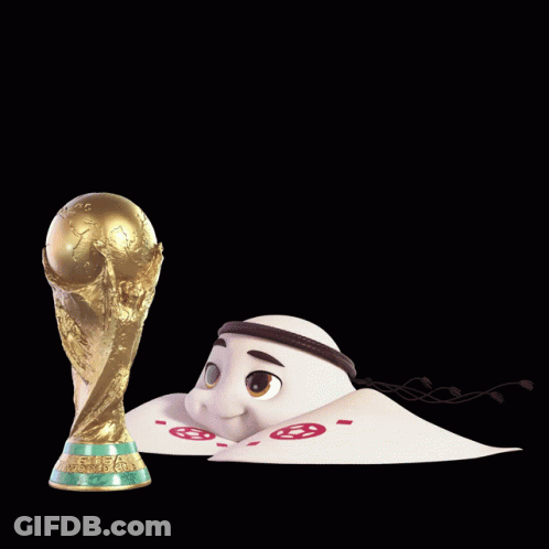 A Gold Trophy With The Word World Cup On It GIF