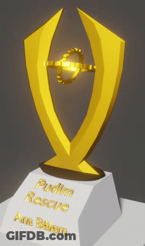 A Gold Trophy With The Words Pudlim Rescue Ana Belem GIF
