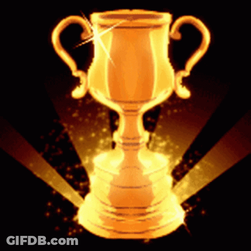 A Gold Trophy With Two Handles Is Surrounded By Rays Of Light GIF