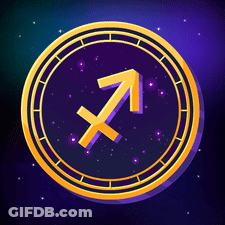 A Golden Circle With A Sagittarius Sign Inside GIF