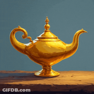 A Golden Lamp With A Smoke Coming Out Of It GIF