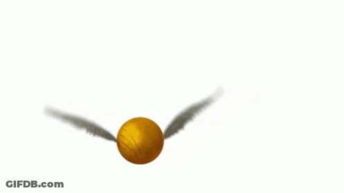 A Golden Snitch Is Flying In The Air With Wings GIF