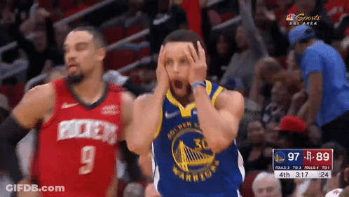 A Golden State Warriors Basketball Player Holds His Head GIF