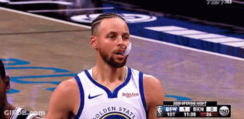 A Golden State Warriors Basketball Player With A Bandage On His Nose GIF