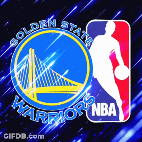 A Golden State Warriors Logo With A Basketball Player Holding A Ball GIF