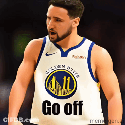 A Golden State Warriors Player Is Wearing A White Jersey That Says Go Off GIF