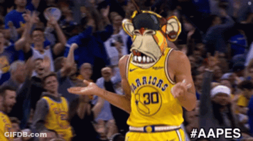 A Golden State Warriors Player With A Monkey Face On His Jersey GIF