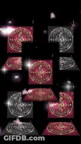 A Golden Voice Group Logo Is Displayed On A Black Background GIF