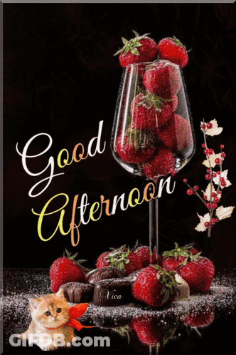 A Good Afternoon Card With Strawberries And Chocolate GIF