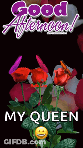 A Good Afternoon Greeting Card With Red Roses And A Smiley Face GIF