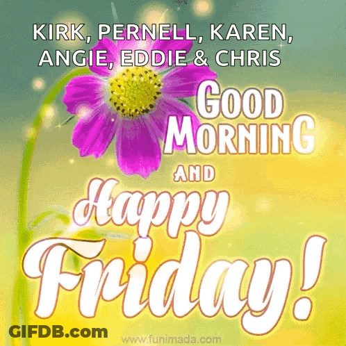 A Good Morning And Happy Friday Greeting Card With A Pink Flower GIF