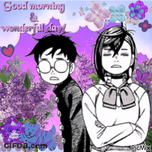 A Good Morning And Wonderful Day Greeting Card With A Boy And Girl GIF