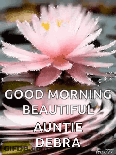 A Good Morning Beautiful Auntie Debra Greeting Card With A Pink Lotus Flower In The Water . GIF
