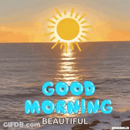 A Good Morning Beautiful Greeting Card With The Sun Shining Over The Ocean . GIF
