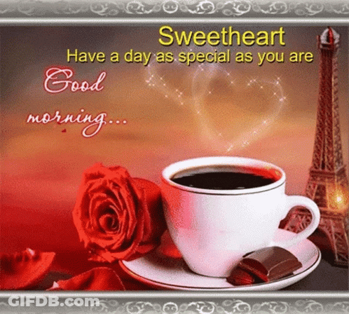 A Good Morning Card With A Cup Of Coffee And Chocolate GIF