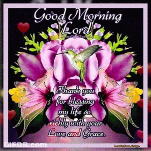 A Good Morning Card With A Hummingbird And Flowers GIF