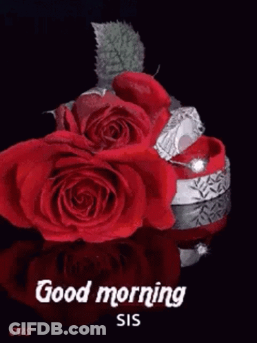 A Good Morning Card With An Orange Rose In The Water GIF