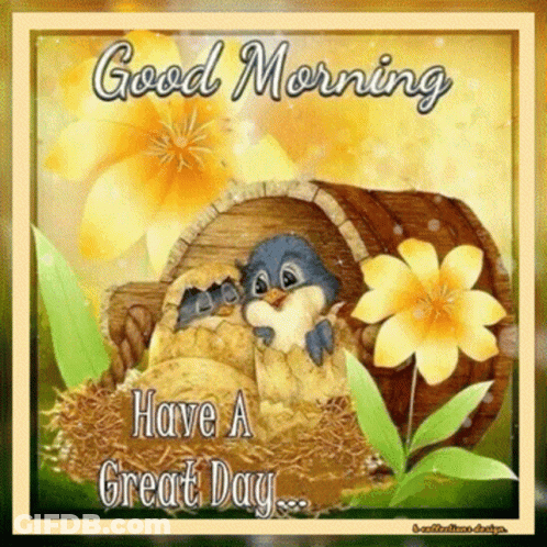 A Good Morning Card With Two Birds In A Nest . GIF
